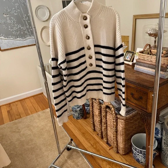 Sezane Lucas Cream and Blue Striped Sweater - Picture 6 of 6
